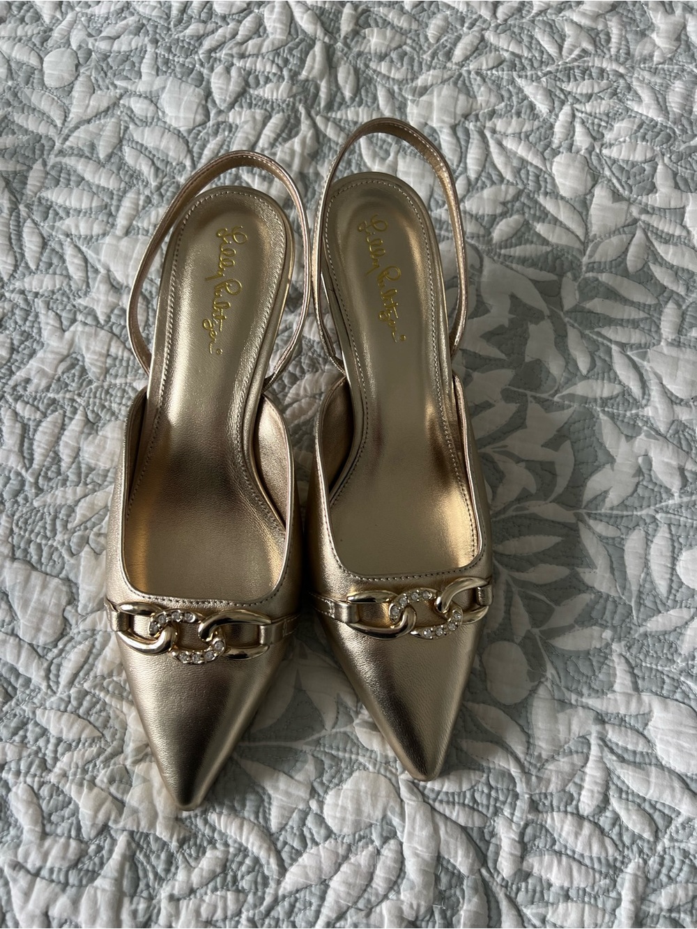 Lilly Pulitzer Metallic Gold Pointed Toe Slingback Pumps